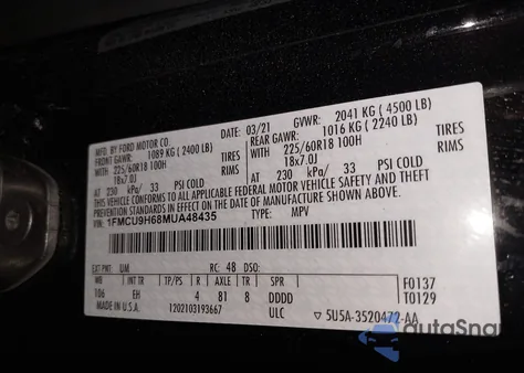 2021 Ford Escape Sel from USA, damaged, VIN 1FMCU9H68MUA48435